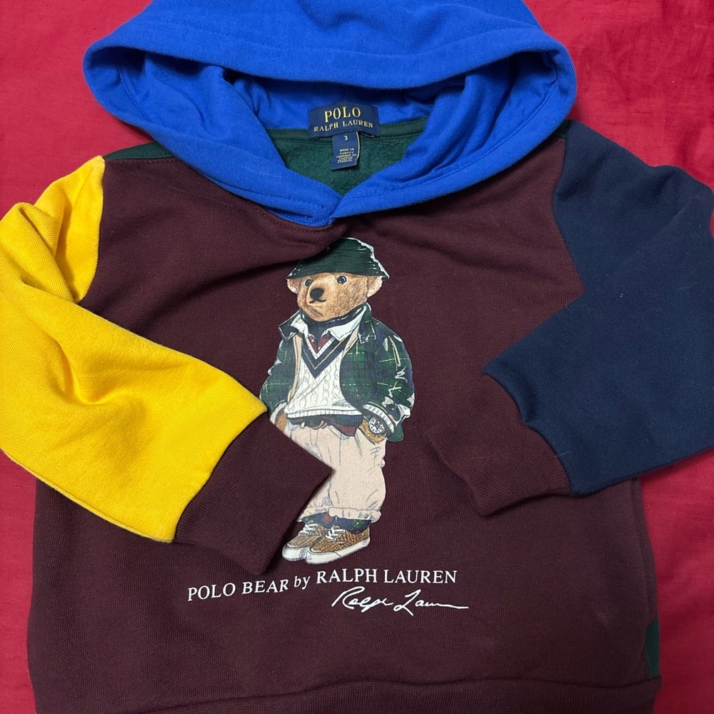 Polo by Ralph Lauren Kids Bear Hoodie in Blue, Yellow, and Brown